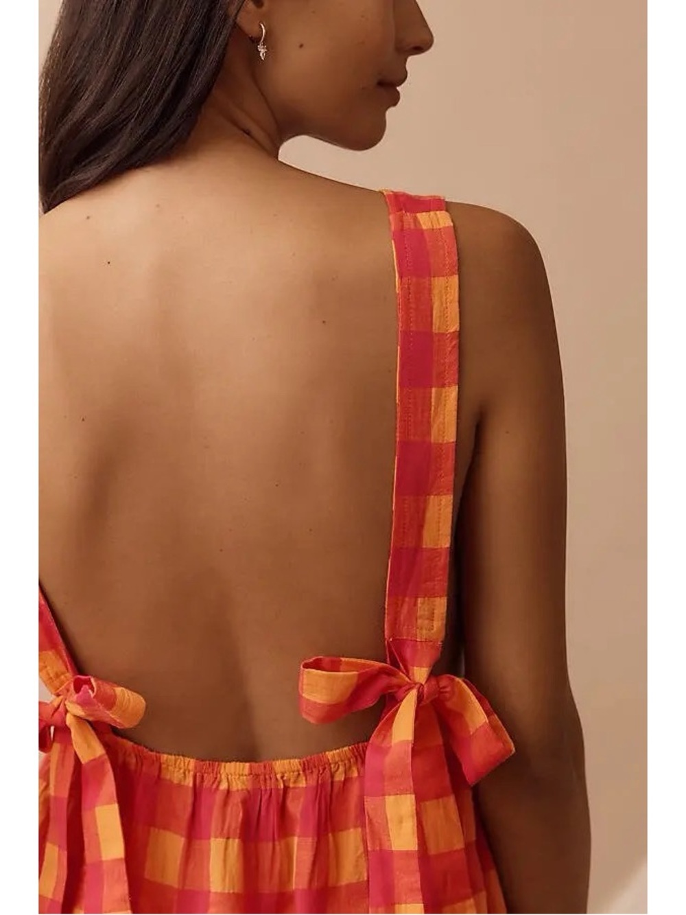 NWT By Anthropologie Apron Mini Nap Dress - Pink Orange Check - Picture 2 of 6